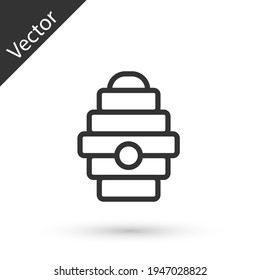 Grey line Hive for bees icon isolated on white background. Beehive symbol. Apiary and beekeeping. Sweet natural food. Vector