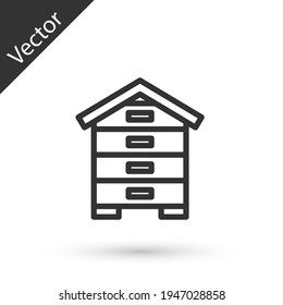 Grey line Hive for bees icon isolated on white background. Beehive symbol. Apiary and beekeeping. Sweet natural food. Vector