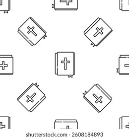 Grey line Holy bible book icon isolated seamless pattern on white background.  Vector