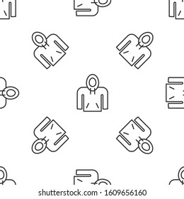 Grey line Hoodie icon isolated seamless pattern on white background. Hooded sweatshirt.  Vector Illustration