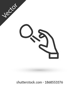 Grey line Hooligan shooting small stones icon isolated on white background. Demonstrator. Vector.