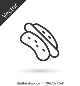 Grey line Hotdog sandwich icon isolated on white background. Sausage icon. Fast food sign. Vector