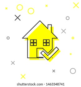 Grey line House with check mark icon isolated on white background. Real estate agency or cottage town elite class.  Vector Illustration