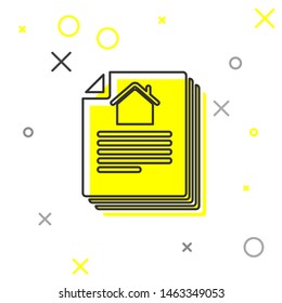 Grey line House contract icon isolated on white background. Contract creation service, document formation, application form composition.  Vector Illustration