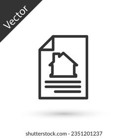 Grey line House contract icon isolated on white background. Contract creation service, document formation, application form composition.  Vector