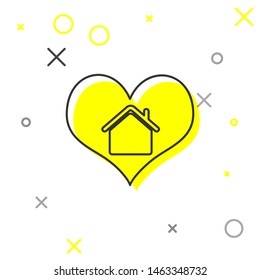 Grey line House with heart shape icon isolated on white background. Love home symbol. Family, real estate and realty.  Vector Illustration