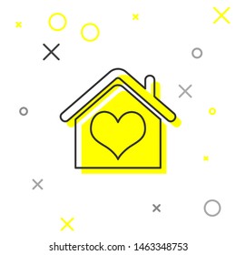 Grey line House with heart shape icon isolated on white background. Love home symbol. Family, real estate and realty.  Vector Illustration