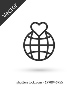 Graue Linie Die menschliche Hand, die eine Erdkugel hält Symbol einzeln auf weißem Hintergrund. Retten Sie das Erdkonzept.  Vektorgrafik
