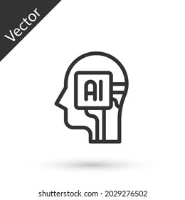 Grey line Humanoid robot icon isolated on white background. Artificial intelligence, machine learning, cloud computing.  Vector