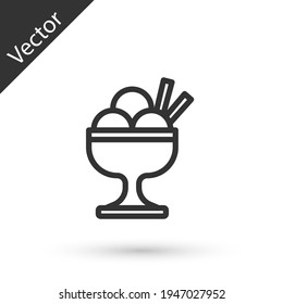 Grey line Ice cream in the bowl icon isolated on white background. Sweet symbol. Vector