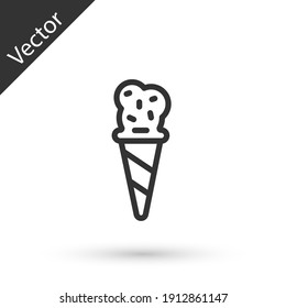 Grey line Ice cream in waffle cone icon isolated on white background. Sweet symbol. Vector.