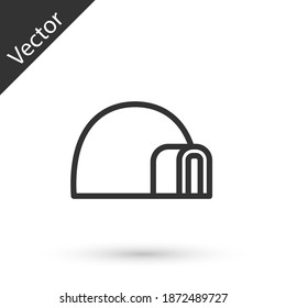 Grey line Igloo ice house icon isolated on white background. Snow home, Eskimo dome-shaped hut winter shelter, made of blocks. Vector.