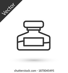 Grey line Ink bottle icon isolated on white background. Calligraphy supplies for fountain pen. Vector.