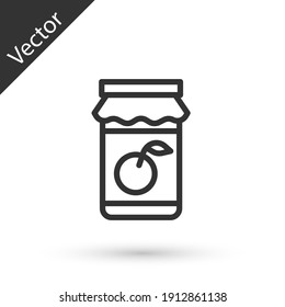 Grey line Jam jar icon isolated on white background. Vector.