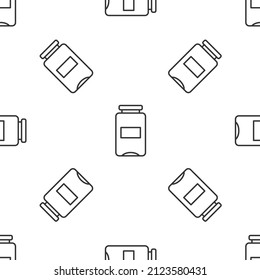 Grey line Jam jar icon isolated seamless pattern on white background.  Vector