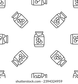 Grey line Jam jar icon isolated seamless pattern on white background.  Vector