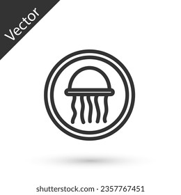 Grey line Jellyfish on a plate icon isolated on white background.  Vector