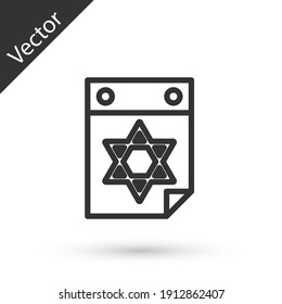 Grey line Jewish calendar with star of david icon isolated on white background. Hanukkah calendar day. Vector.
