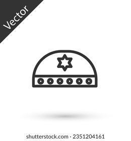 Línea gris kippa judía con estrella de ícono david aislado en fondo blanco. Sombrero judío de yarmulke.  Ilustración vectorial