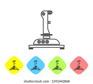 Grey line Joystick for arcade machine icon isolated on white background. Joystick gamepad. Set icons in color rhombus buttons. Vector Illustration