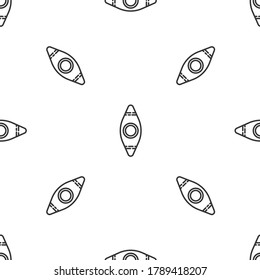 Grey line Kayak and paddle icon isolated seamless pattern on white background. Kayak and canoe for fishing and tourism. Outdoor activities.  Vector Illustration