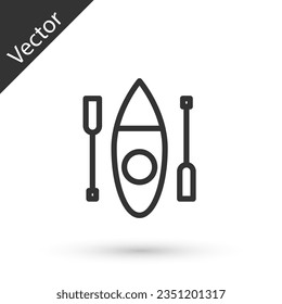 Grey line Kayak and paddle icon isolated on white background. Kayak and canoe for fishing and tourism. Outdoor activities.  Vector