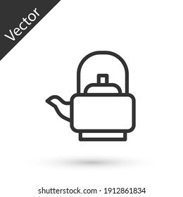 Grey line Kettle with handle icon isolated on white background. Teapot icon. Vector.