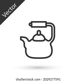 Tuerca de línea gris con icono de mango aislado en fondo blanco. Icono de la tetera.  Vector