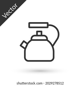Tuerca de línea gris con icono de mango aislado en fondo blanco. Icono de la tetera.  Vector