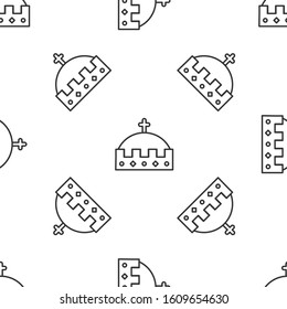 Grey line King crown icon isolated seamless pattern on white background.  Vector Illustration