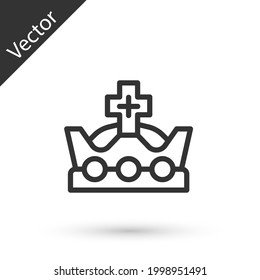Grey line King crown icon isolated on white background.  Vector