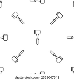 Grey line Kitchen hammer icon isolated seamless pattern on white background. Meat hammer.  Vector