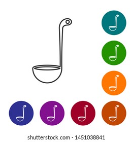 Grey line Kitchen ladle icon isolated on white background. Cooking utensil. Cutlery spoon sign. Set icon in color circle buttons. Vector Illustration