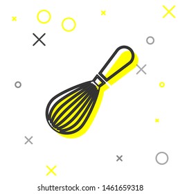 Grey line Kitchen whisk icon isolated on white background. Cooking utensil, egg beater. Cutlery sign. Food mix symbol.  Vector Illustration