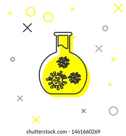 Grey line Laboratory glass test tube with virus and bacteria icon isolated on white background. Analysis microorganism, research, diagnosis.  Vector Illustration