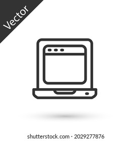 Grey line Laptop with browser window icon isolated on white background. Computer notebook with empty screen sign.  Vector