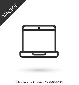 Grey line Laptop icon isolated on white background. Computer notebook with empty screen sign. Vector