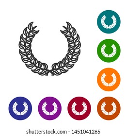 Grey line Laurel wreath icon isolated on white background. Triumph symbol. Set icon in color circle buttons. Vector Illustration