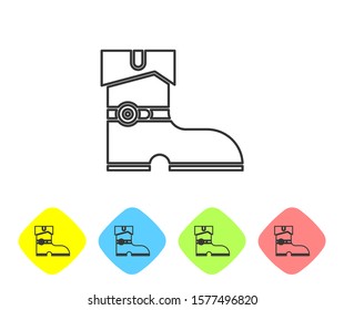 Grey line Leather pirate boots icon isolated on white background. Set icons in color rhombus buttons. Vector Illustration