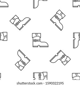 Grey line Leather pirate boots icon isolated seamless pattern on white background.  Vector Illustration
