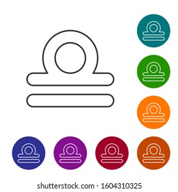Grey line Libra zodiac sign icon isolated on white background. Astrological horoscope collection. Set icons in color circle buttons. Vector Illustration