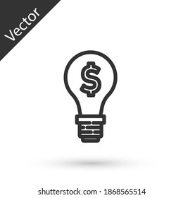 Grey line Light bulb with dollar symbol icon isolated on white background. Money making ideas. Fintech innovation concept. Vector.