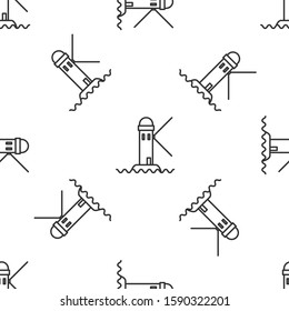 Grey line Lighthouse icon isolated seamless pattern on white background.  Vector Illustration