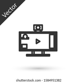 Grey line Live streaming online videogame play icon isolated on white background.  Vector Illustration