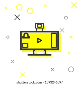Grey line Live streaming online videogame play icon isolated on white background.  Vector Illustration