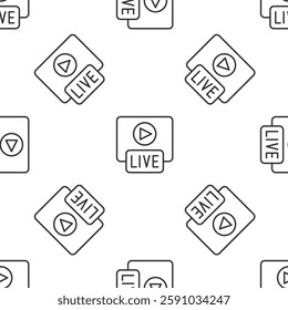 Grey line Live streaming online videogame play icon isolated seamless pattern on white background.  Vector