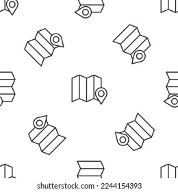 Grey line Location of the forest on a map icon isolated seamless pattern on white background.  Vector Illustration