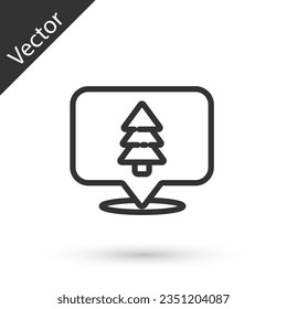 Grey line Location of the forest on a map icon isolated on white background.  Vector Illustration