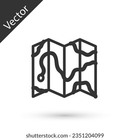 Grey line Location of the forest on a map icon isolated on white background.  Vector Illustration