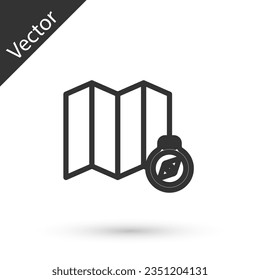 Grey line Location of the forest on a map icon isolated on white background.  Vector Illustration